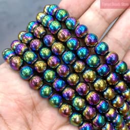 Natural Stone Rainbow Color Hematite Beads Smooth Round Beads DIY Charms Bracelet For Jewelry Making 2/3/4/6/8/10mm 15''Inch