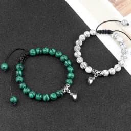 Hot Couple Distance Bracelets 2pcs/set Natural Stone Beads Braided Bracelet Lovers Heart Magnet Adjustable Bangle Friend Jewelry