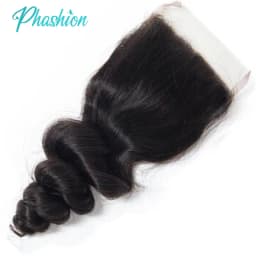 Phashion Loose Wave 13x4 Lace Frontal Only Transparent Swiss 4×4 Closure Pre Plucked Brazilian Remy Human Hair For Black Women