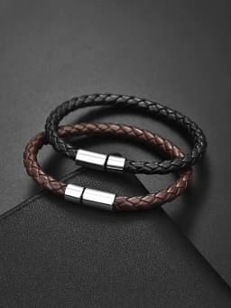 2PCS Black Plus Brown PU Leather Men's Magnetic Suction Bracelet Business The Mature and Elegant Gift for Men