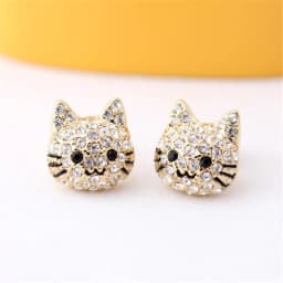 Cute Girl Cat Stud Earrings Exquisite Women's Earrings Fashion Accessories Party Jewelry Full Rhinestone Stud Earrings Girl Gift