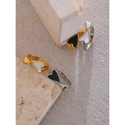 Yhpup Shell Acrylic Heart Stainless Steel Stylish Ring for Women Charms Metal Texture Waterproof Golden Jewelry Gala Gift