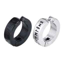 Mens Norse Viking Runes Ear Clips Earrings for Male Boys Gifts Jewelry, 13mm Stainless Steel Huggie Hoops No Peircing