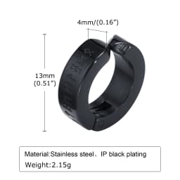Mens Norse Viking Runes Ear Clips Earrings for Male Boys Gifts Jewelry, 13mm Stainless Steel Huggie Hoops No Peircing