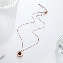 Black Acrylic And Shell Double Side Pendant Necklace Stainless Steel Roman Numeral Gold Color Jewelry For Women Holiday Gifts