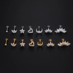 1Piece 1.2mm Heart Flower Crown Cartilage Earrings Stainless Steel Zircon Conch Rook Tragus Stud Labret Back Piercing Jewelry