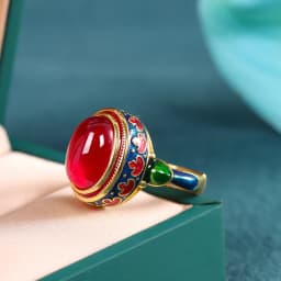 Original ancient gold craftsmanship natural carnelian rings for women flower enamel national style light luxury Wedding jewelry