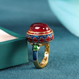 Original ancient gold craftsmanship natural carnelian rings for women flower enamel national style light luxury Wedding jewelry