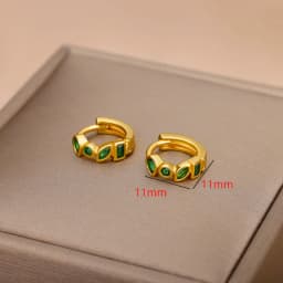 Tiny Stainless Steel Earrings For Women Girls Trendy Cubic Green Zirconic Waterdrop Small Hoop Earrings Aesthetic Jewelry