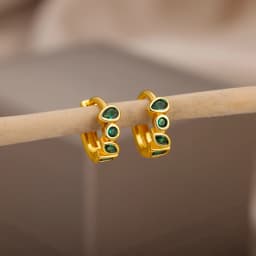 Tiny Stainless Steel Earrings For Women Girls Trendy Cubic Green Zirconic Waterdrop Small Hoop Earrings Aesthetic Jewelry