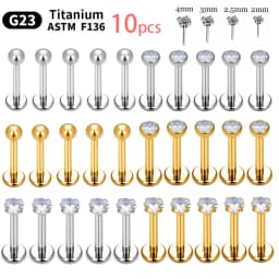 1.5mm/2mm/3mm/4mm 10pcs G23 Titanium Piercing Labret Lip Stud Earrings for Women Wholesale Body Jewelry Nasal 20/18/16G Labret