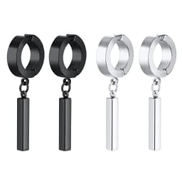 Men Simple 3D Bar Huggie Earrings Gift Jewelry, Waterproof Stainless Steel Solid Geometric Earrings No Piercing Accessory