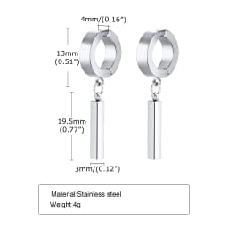 Men Simple 3D Bar Huggie Earrings Gift Jewelry, Waterproof Stainless Steel Solid Geometric Earrings No Piercing Accessory