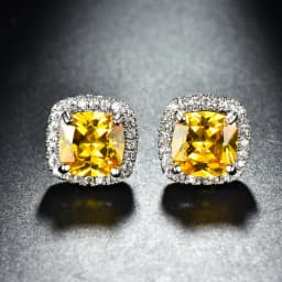 Luxury Female Yellow Pink Stone Earrings Fashion Silver Color Wedding Jewelry Vintage Double Stud Earrings For Women