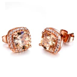 Luxury Female Yellow Pink Stone Earrings Fashion Silver Color Wedding Jewelry Vintage Double Stud Earrings For Women