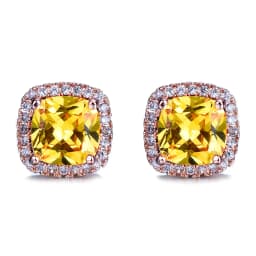 Luxury Female Yellow Pink Stone Earrings Fashion Silver Color Wedding Jewelry Vintage Double Stud Earrings For Women