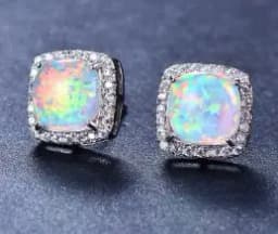 Luxury Female Yellow Pink Stone Earrings Fashion Silver Color Wedding Jewelry Vintage Double Stud Earrings For Women