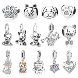 Original 925 Sterling Silver Charms Dog Cat Paw Print Love Pendant Beads Fit Brand Bracelet Necklaces Diy Jewelry For Women