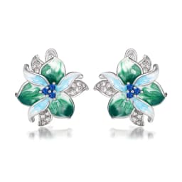 Huitan Vintage Enamel Flower Dangle Earrings Women Temperament Blue Trumpet Flower Long Earrings Wedding Party Aesthetic Jewelry