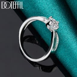 DOTEFFIL 925 Sterling Silver Full  AAA Zircon Round Ring For Woman Fashion Wedding Engagement Party Charm Jewelry