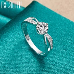 DOTEFFIL 925 Sterling Silver Full  AAA Zircon Round Ring For Woman Fashion Wedding Engagement Party Charm Jewelry
