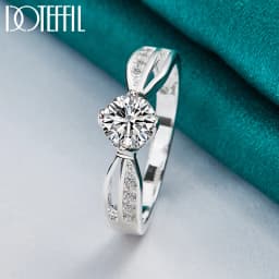 DOTEFFIL 925 Sterling Silver Full  AAA Zircon Round Ring For Woman Fashion Wedding Engagement Party Charm Jewelry