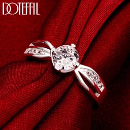 DOTEFFIL 925 Sterling Silver Full  AAA Zircon Round Ring For Woman Fashion Wedding Engagement Party Charm Jewelry