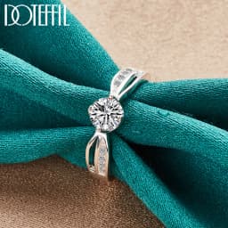 DOTEFFIL 925 Sterling Silver Full  AAA Zircon Round Ring For Woman Fashion Wedding Engagement Party Charm Jewelry