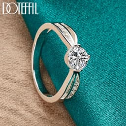 DOTEFFIL 925 Sterling Silver Full  AAA Zircon Round Ring For Woman Fashion Wedding Engagement Party Charm Jewelry