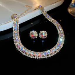 FYUAN Luxury Necklace Earrings Sets Green Crystal Necklace Women Weddings Bride Jewelry Accessories