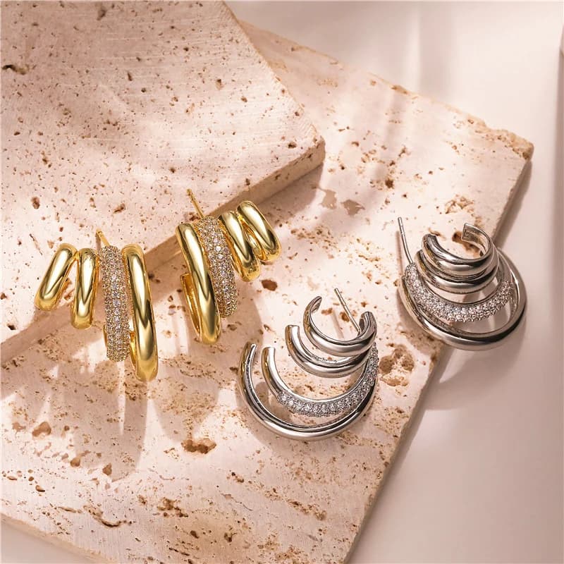 HECHENG, Modern Jewelry Brass Zircon Hoop Earrings New Trend Hot Selling Gold Color Fashion Drop Earrings For Women
