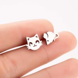 Korean Style Star Moon Ear Studs for Girls Minimalist Cat Puzzle Leaf Dinosaur Earrings Black Stainless Steel Jewelry Oorbellen