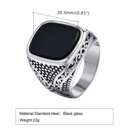 Vnox Rock Punk Onyx Stone Rings for Men, Stylish Solid Stainless Steel Metal Signet Ring,Cool Fashion Gifts for Him Jewelry
