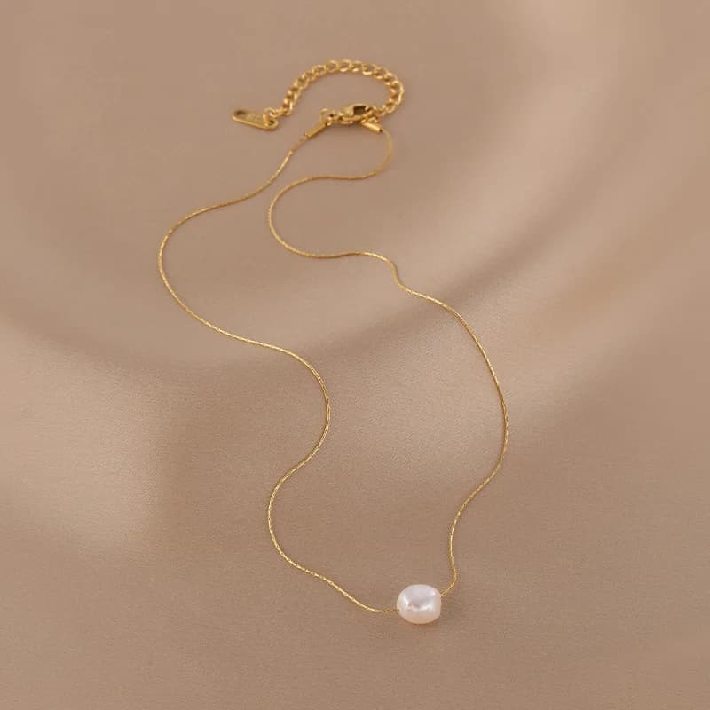 316L Stainless Steel New Fashion Fine Jewelry Natural Freshwater Pearl Charms Chain Choker Necklaces & Pendant For Women