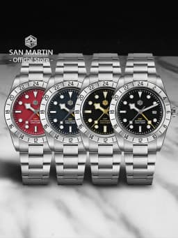 San Martin Upgraded 38.3mm BB GMT Hangzhou 6460 Men Automatic Mechanical Watches Sport Sapphire Luminous Waterproof 100m SN0054