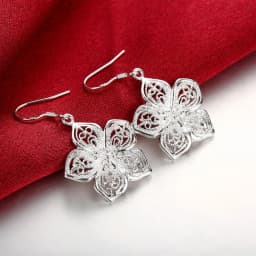 Hot High Quality Retro Pretty Flowers Silver color Earrings for women Fashion luxury party wedding Jewelry fine gifts
