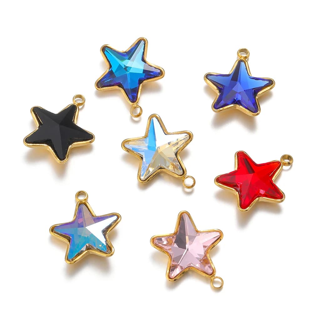 5Pcs Stainless Steel Star Glass Charms Pendants for DIY Fashion Jewelry Girl Gifts Necklace Materials Findings Bracelets Bulk