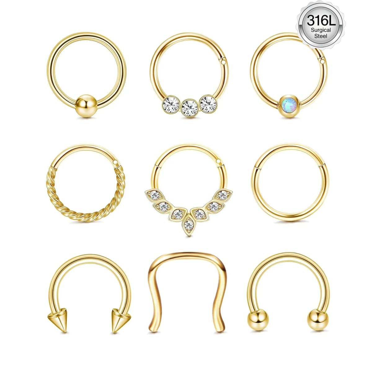 Drperfect 16G Septum Ring Jewelry Earrings Stainless Steel Hoop Nose Rings for Women Helix Tragus Lip Cartilage Septum Piercing