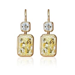 Huitan Simple Stylish Square Yellow Cubic Zirconia Hook Earrings Luxury Gold Color Women's Wedding Drop Earrings Fashion Jewelry
