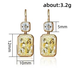 Huitan Simple Stylish Square Yellow Cubic Zirconia Hook Earrings Luxury Gold Color Women's Wedding Drop Earrings Fashion Jewelry
