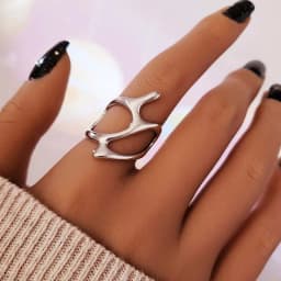 Punk Geometric Irregular Liquid Lava Waterdrop Shaped Open Rings For Women Vintage Silver Color Metal Rings Personality Jewelry