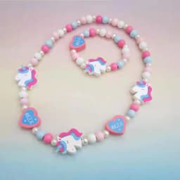2pcs/Set Fashion Natural Wood Beads Jewelry Cute Animal Pattern Necklace Bracelet For Children Party Jewelry Girl Birthday Gift