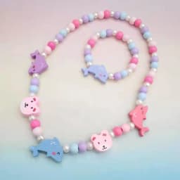 2pcs/Set Fashion Natural Wood Beads Jewelry Cute Animal Pattern Necklace Bracelet For Children Party Jewelry Girl Birthday Gift