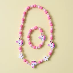 2pcs/Set Fashion Natural Wood Beads Jewelry Cute Animal Pattern Necklace Bracelet For Children Party Jewelry Girl Birthday Gift