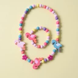 2pcs/Set Fashion Natural Wood Beads Jewelry Cute Animal Pattern Necklace Bracelet For Children Party Jewelry Girl Birthday Gift