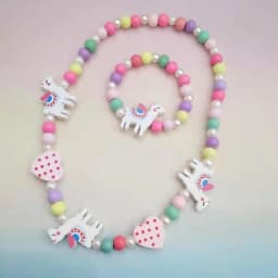 2pcs/Set Fashion Natural Wood Beads Jewelry Cute Animal Pattern Necklace Bracelet For Children Party Jewelry Girl Birthday Gift
