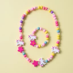 2pcs/Set Fashion Natural Wood Beads Jewelry Cute Animal Pattern Necklace Bracelet For Children Party Jewelry Girl Birthday Gift