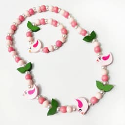 2pcs/Set Fashion Natural Wood Beads Jewelry Cute Animal Pattern Necklace Bracelet For Children Party Jewelry Girl Birthday Gift