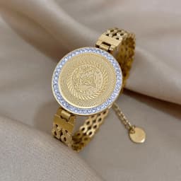 DODOHAO Stainless Steel Fashion Portrait Coin Wide Bracelets Bangles Exquisite 18K Gold Plated Women's Jewelry Cuff Bracelet