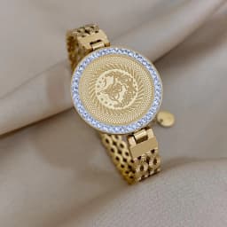 DODOHAO Stainless Steel Fashion Portrait Coin Wide Bracelets Bangles Exquisite 18K Gold Plated Women's Jewelry Cuff Bracelet
